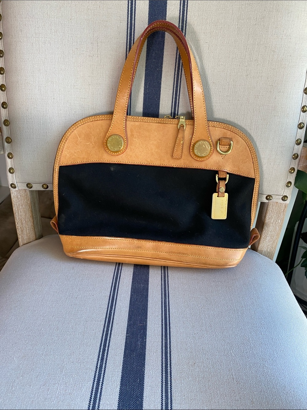 Dooney & Bourke Vintage Black Cabriolet Satchel with Leather Trim Made in USA